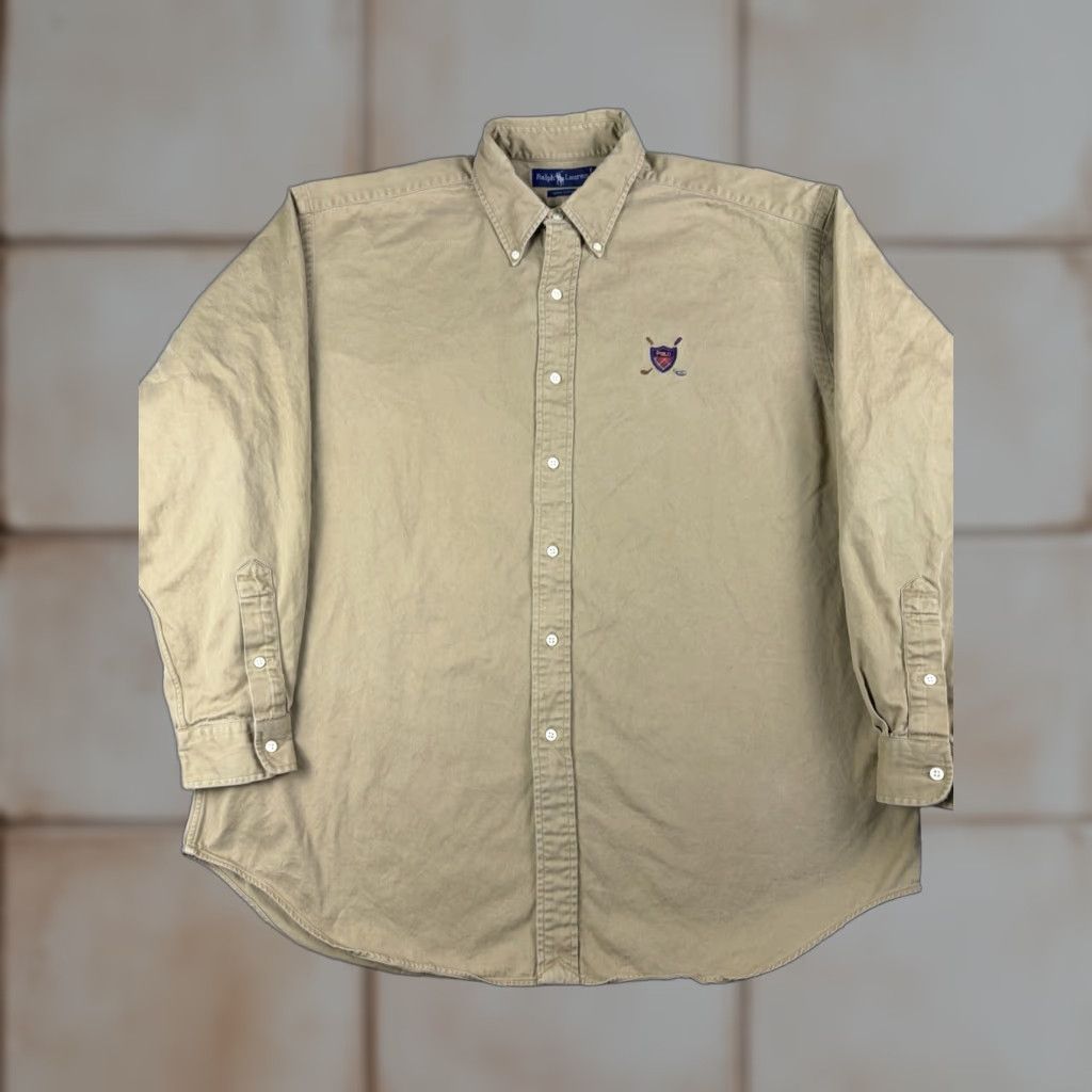 Polo Ralph Lauren VINTAGE Polo Ralph Lauren Shirt Large Brown 90s Button-Down Crest Logo Men L Size US L / EU 52-54 / 3 - 1 Thumbnail