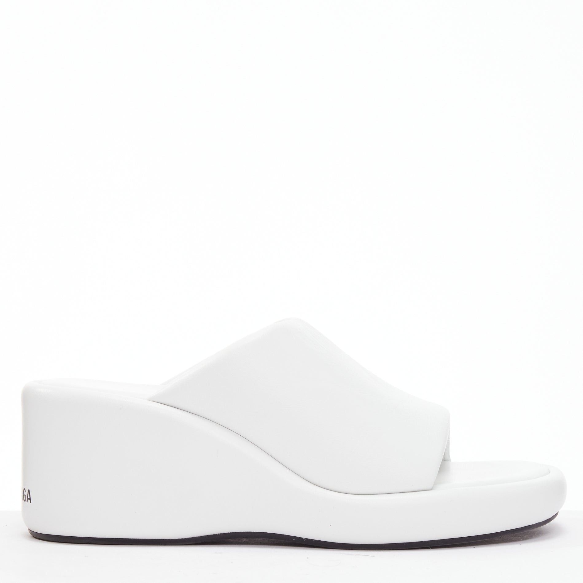 Balenciaga BALENCIAGA Rise white calf leather black logo padded wedged slides EU38 Size US 8 / IT 38 - 1 Thumbnail