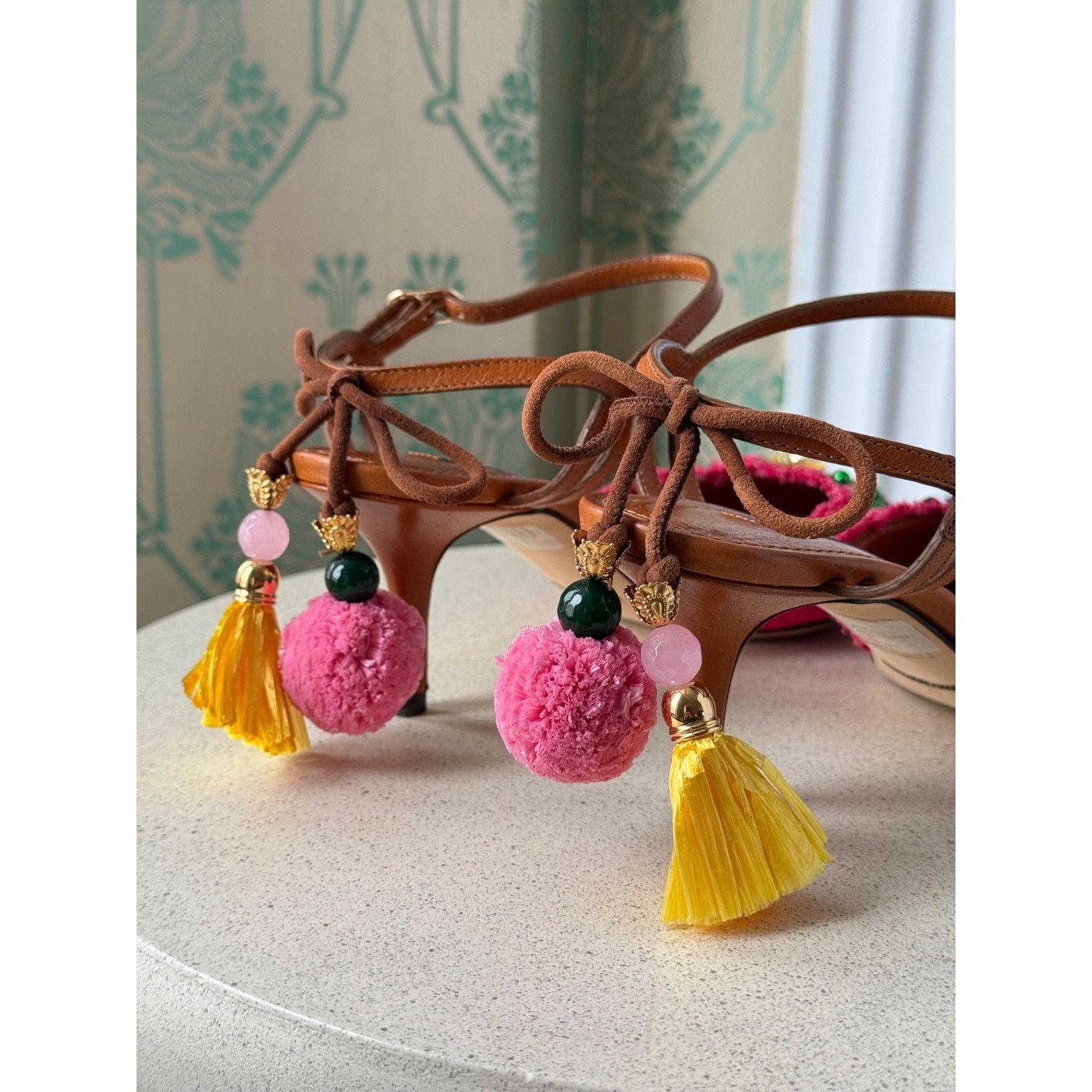 Dolce & Gabbana DOLCE & GABBANA Shoes Pink Pineapple Bellucci Kitten Heels Size US 7.5 / IT 37.5 - 6 Thumbnail