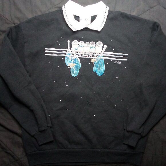 Jerzees × Vintage Vintage Morning Sun Winter Songbirds Collared Sweatshirt Size L / US 10 / IT 46 - 2 Thumbnail
