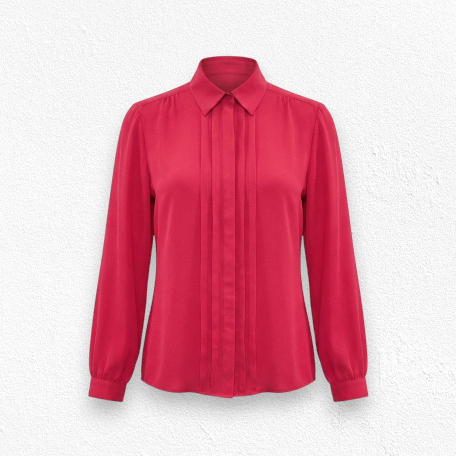 Vintage 90s Red Pleated Front Long Sleeve Blouse Size 14 Size XL / US 12-14 / IT 48-50 - 1 Thumbnail