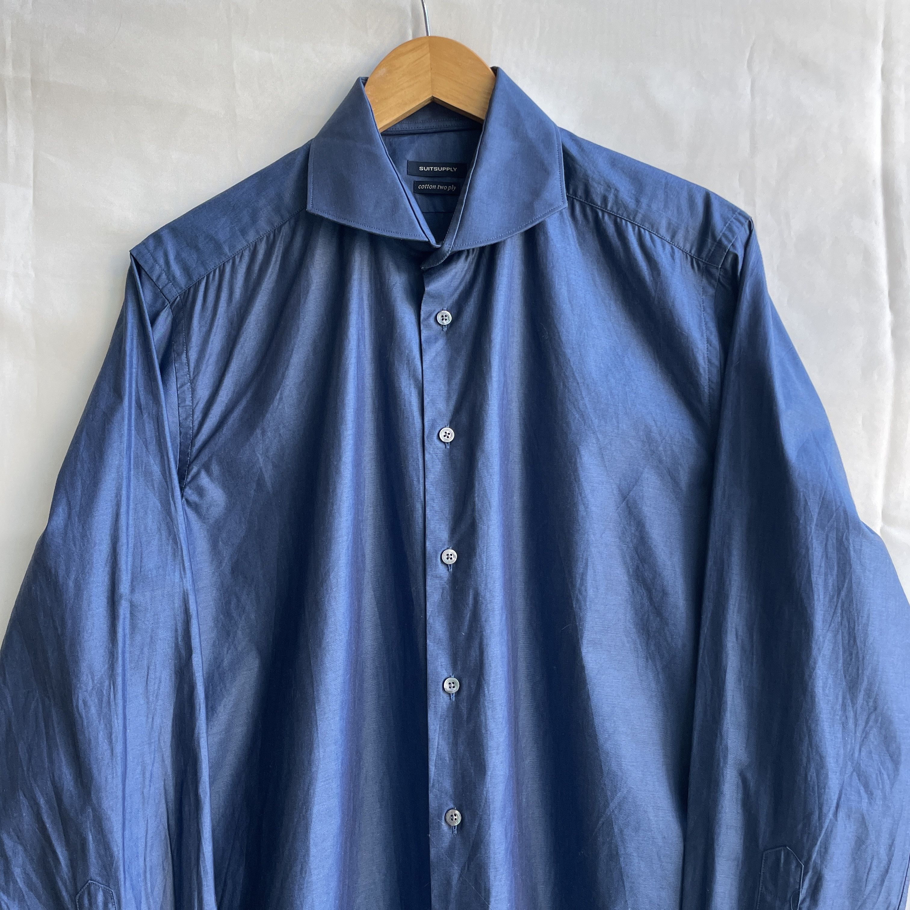 Suitsupply Suitsupply Ford Spread Collar Navy Extra Slim Dress Shirt Size 40R - 3 Thumbnail