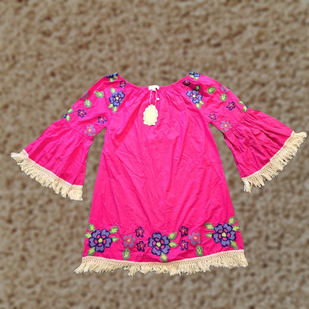 Pinko Velzera Dress Women Size Small Pink Embroidered Fringe Off Shoulder Beach Casual - Womens Fashion Size S / US 4 / IT 40 - 1 Thumbnail