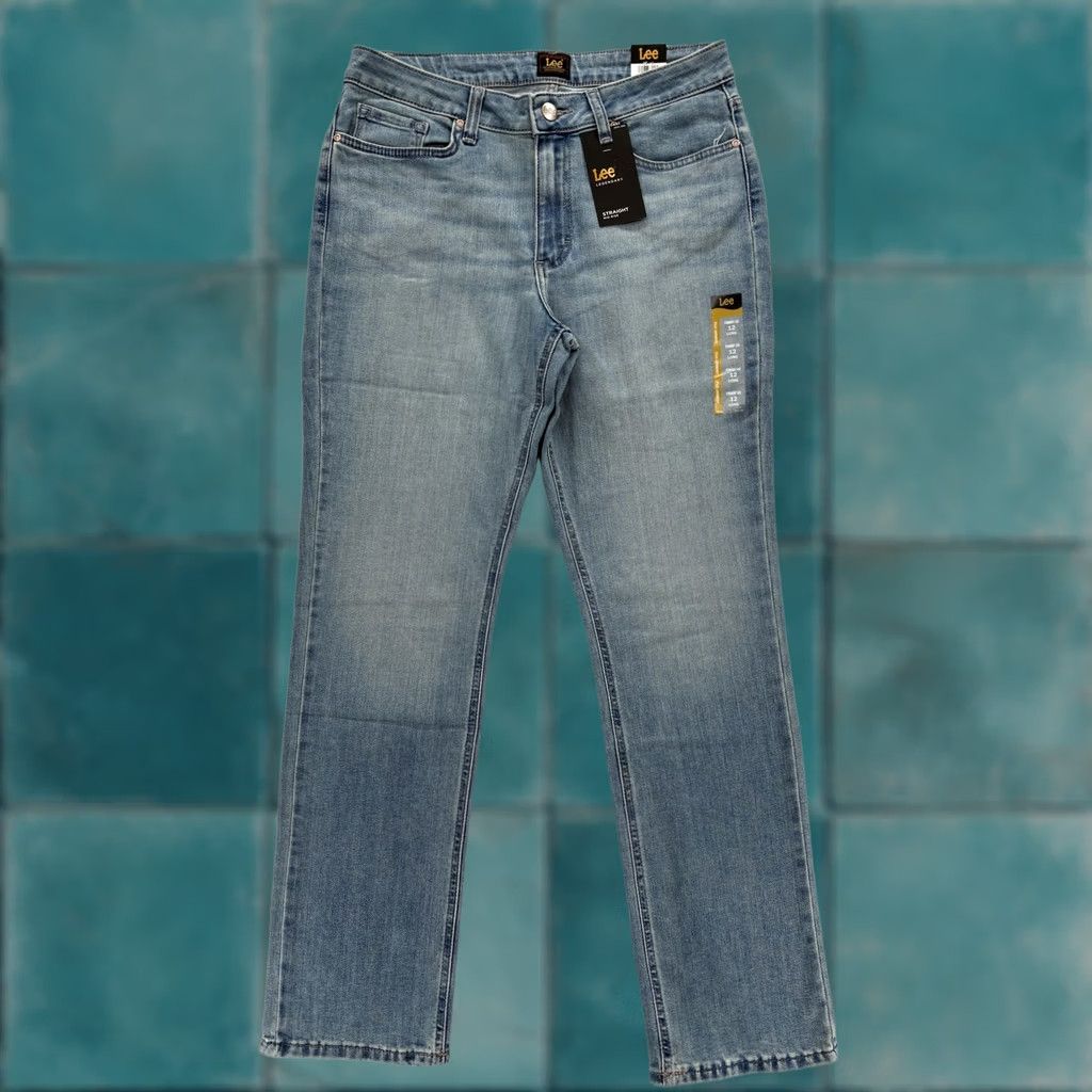 Lee Lee Jeans Womens 12 Tall Blue Light Wash Straight Mid Rise Stretch Denim NWT Size 34" / US 12 / IT 48 - 1 Thumbnail