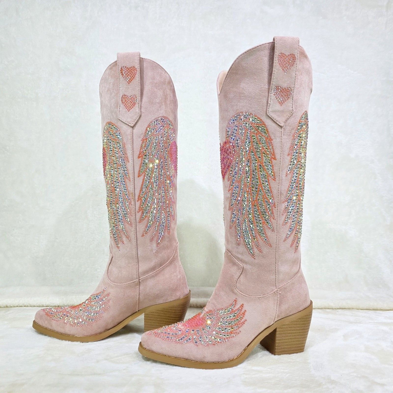 Other Angel Wings Dusty Pink Rhinestone Country Western Cowgirl K Size US 10 / IT 40 - 1 Thumbnail