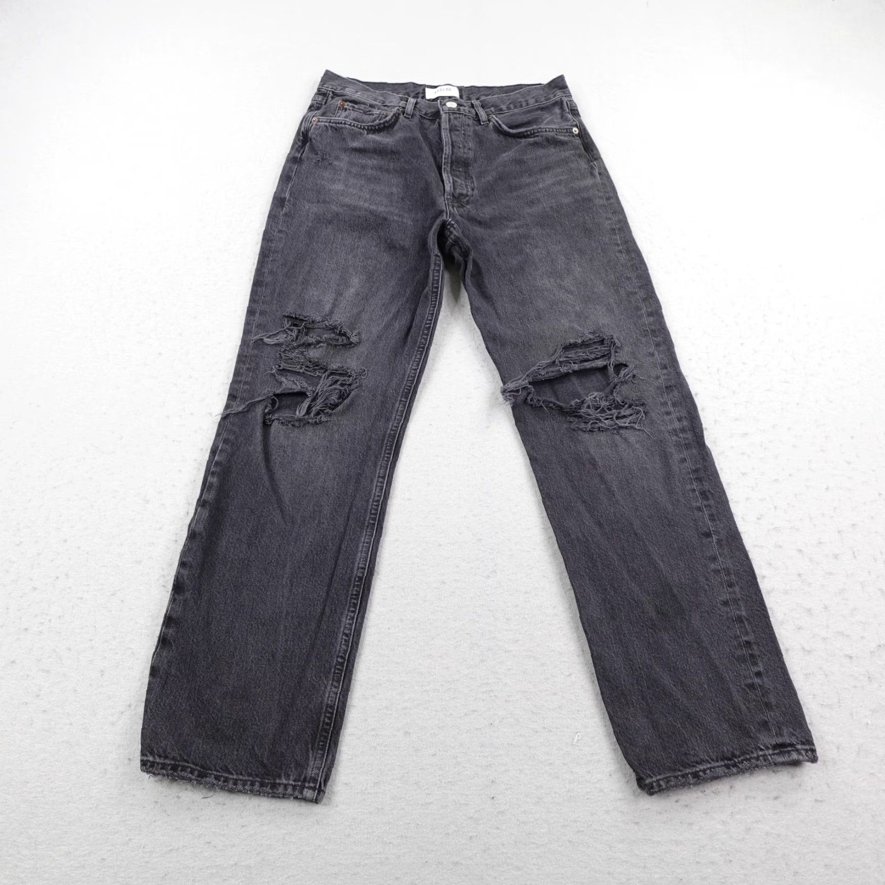 Agolde AGOLDE Jeans Womens 28 Black Denim 90s Distressed Button Fly High Rise Straight Jeans Womens Black 90s Distressed Button Fly High Rise Straight Size 28" / US 6 / IT 42 - 2 Thumbnail