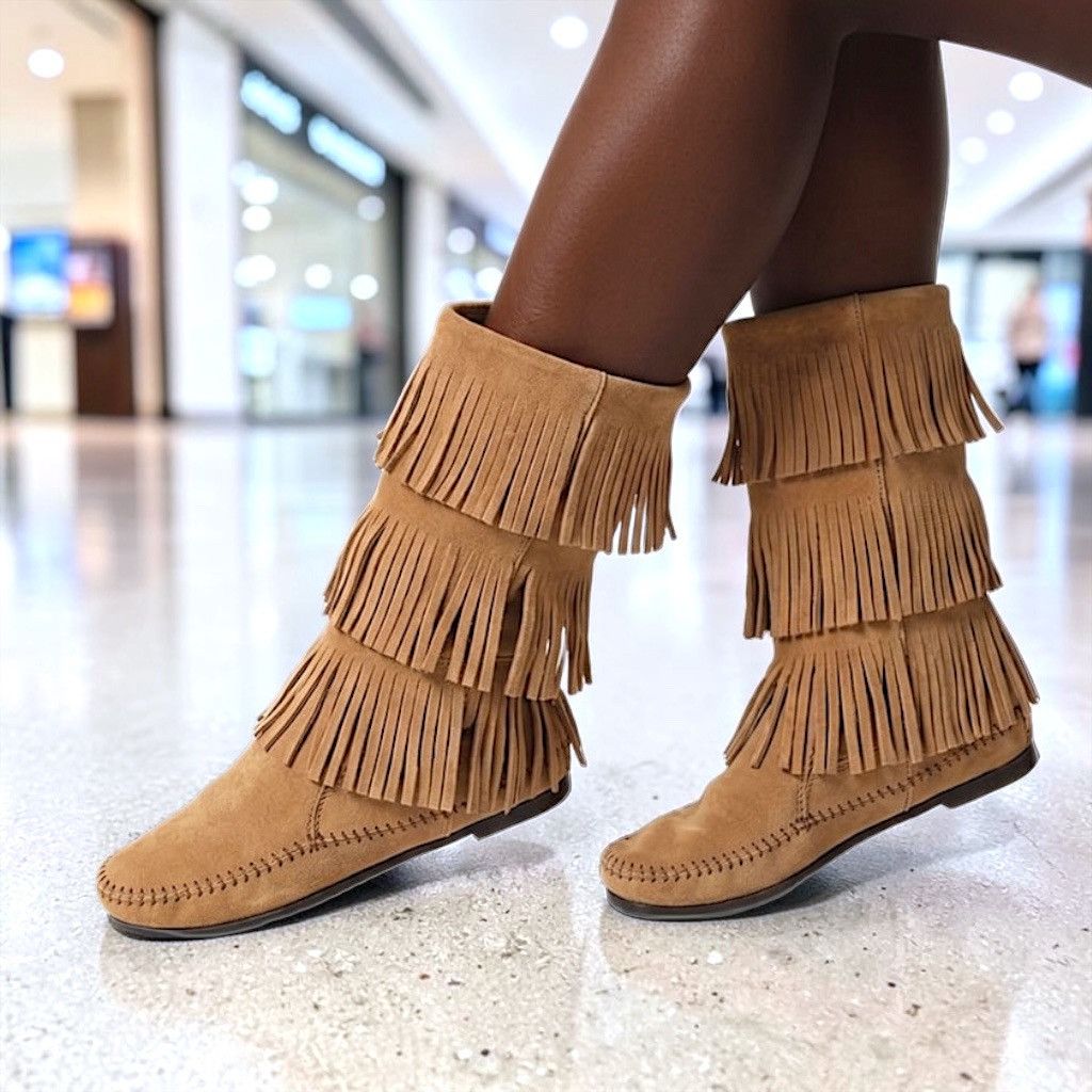Minnetonka Minnetonka Women’s Taupe 3 Layer Suede Fringe Boots Sz 6 Size US 6 / IT 36 - 1 Thumbnail