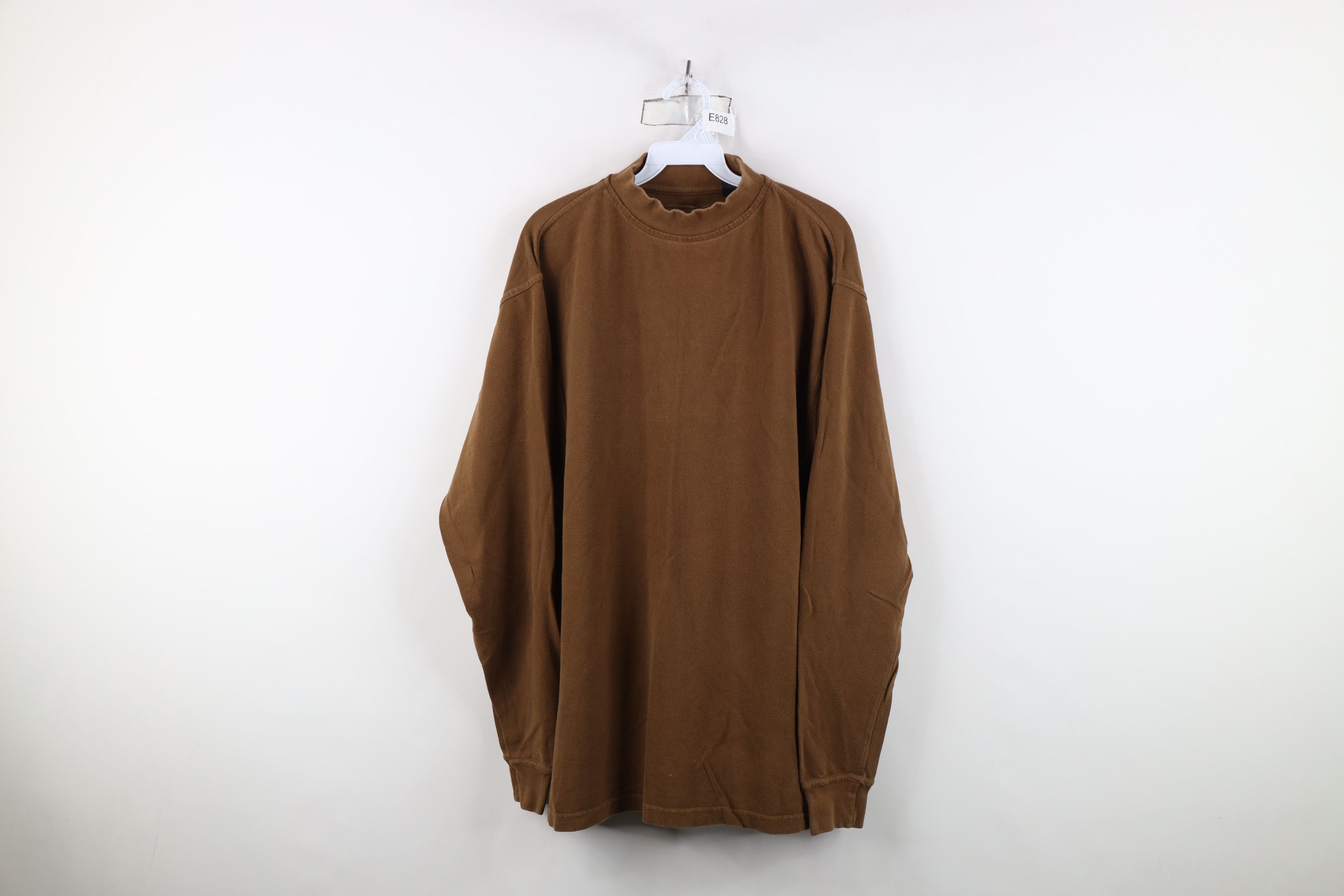 Vintage Vintage 90s Streetwear Mock Neck Long Sleeve T-Shirt Brown Size US L / EU 52-54 / 3 - 1 Thumbnail