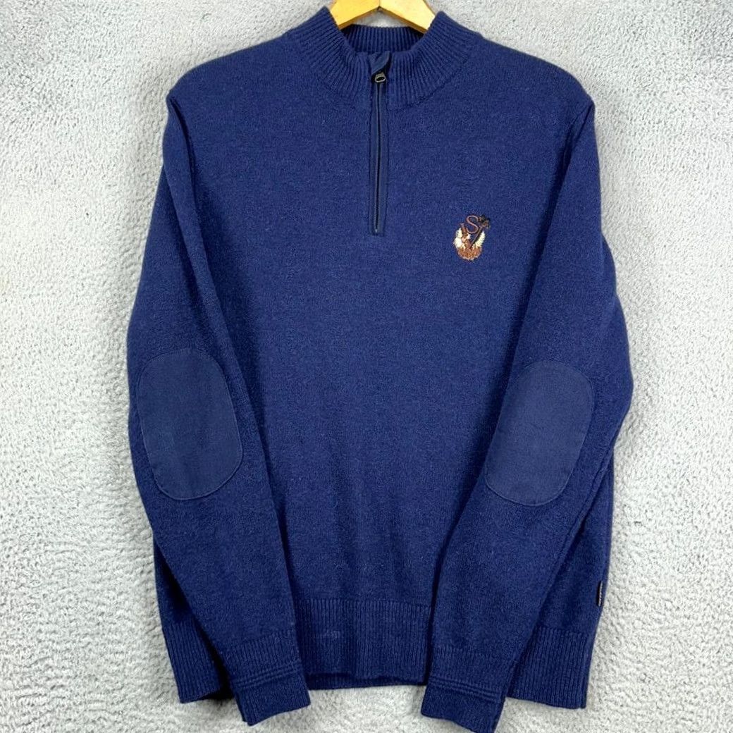 Vintage Beretta Pullover Sweater Mens Medium Blue Lambswool Nylon Blend Knit Elbow Patch Size US M / EU 48-50 / 2 - 4 Thumbnail