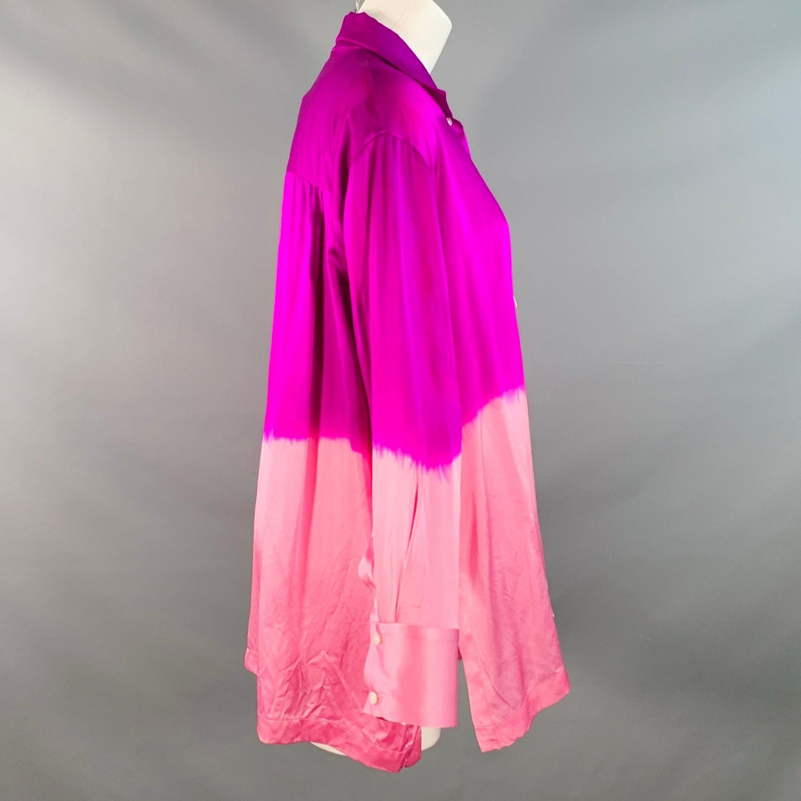 Other 2 Pink Fuchsia Silk Satin Two Tone Dip Dyed Blouse Size XS / US 0-2 / IT 36-38 - 2 Thumbnail