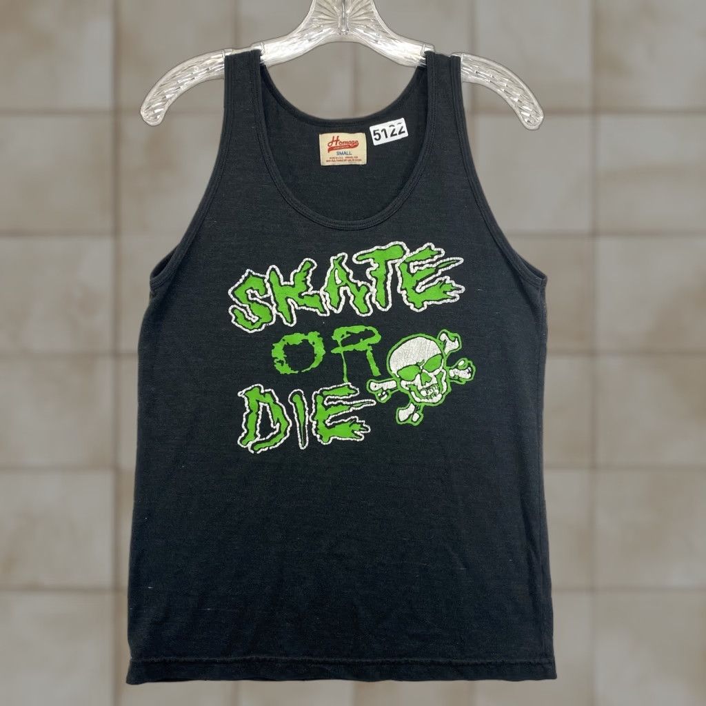 Vintage Homage Skate Or Die Graphic Muscle Shirt Tank Top XS Black 90s Skater Unisex Size US XS / EU 42 / 0 - 1 Thumbnail