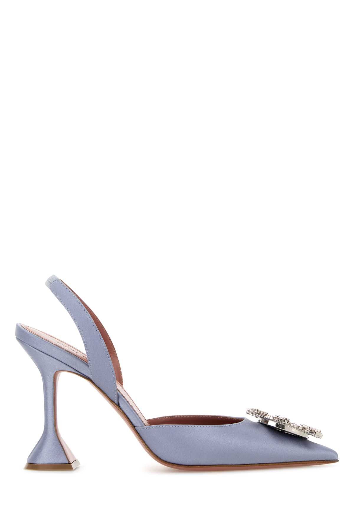 Amina Muaddi Powder Blue Satin Begum Pumps Size US 6 / IT 36 - 1 Thumbnail