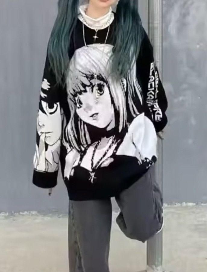 Japanese Brand Anime Knit Sweater Black White Oversized Jumper Size US L / EU 52-54 / 3 - 8 Thumbnail
