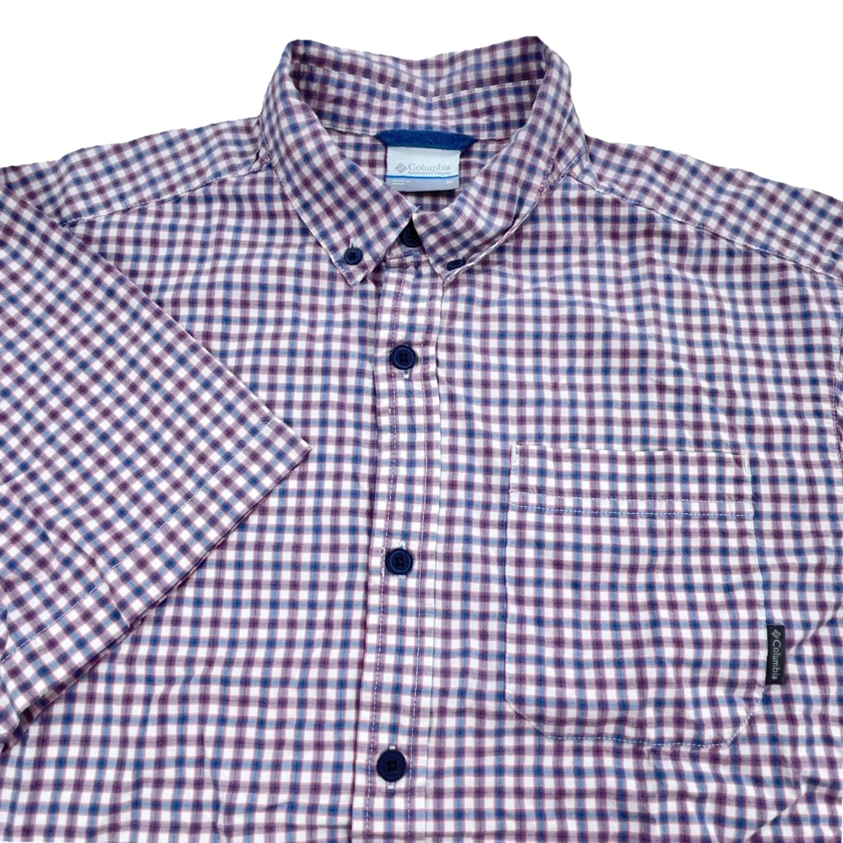 Vintage Columbia Shirt Men XL Blue Plaid Button-Up Pocket Casual Workwear Winter Summer Fall Spring Short Sleeve Pattern Classic Outdoor Size 46R - 2 Thumbnail