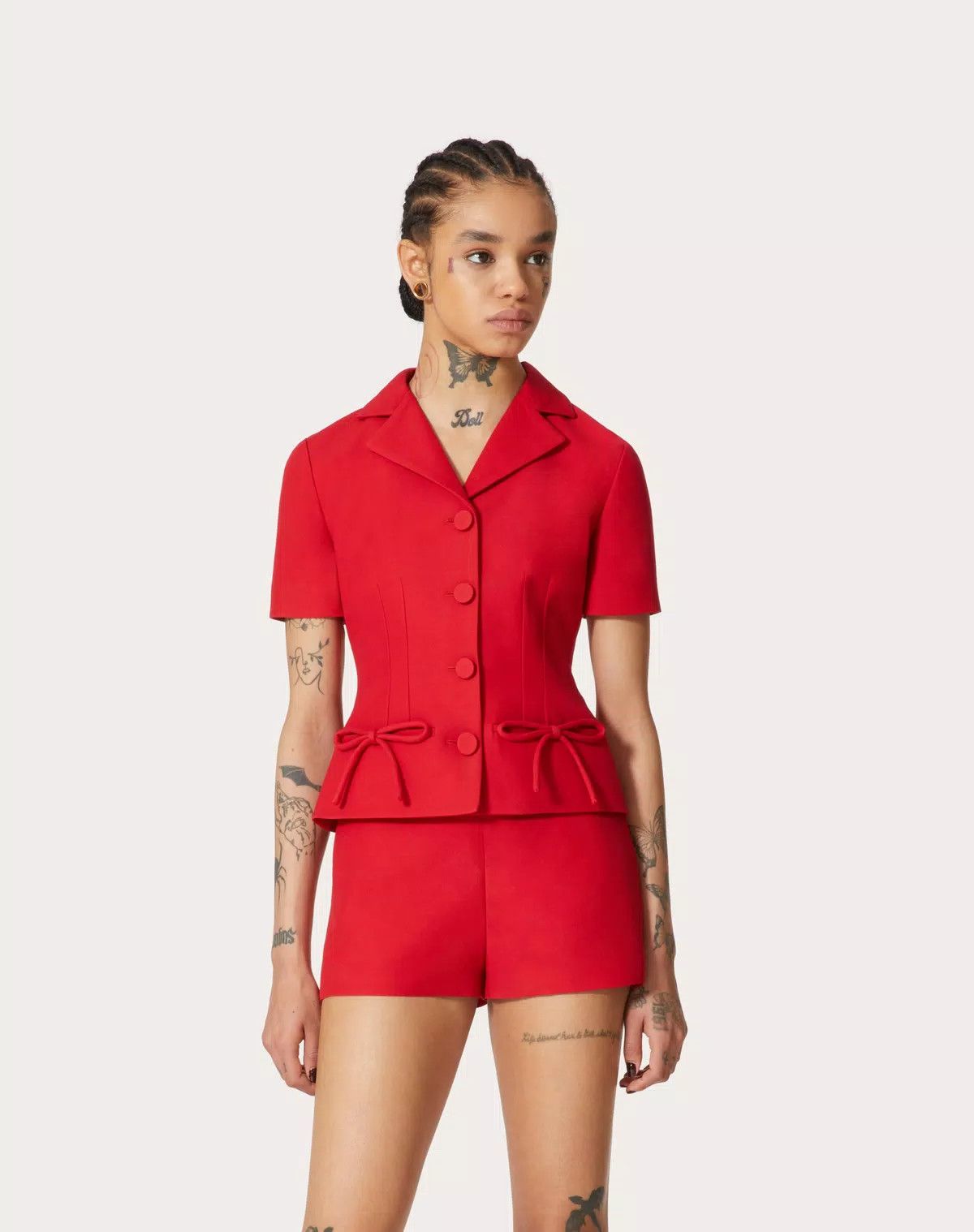 Valentino o1s1wg110625 Crepe Couture Jacket in Red Size S / US 4 / IT 40 - 4 Thumbnail