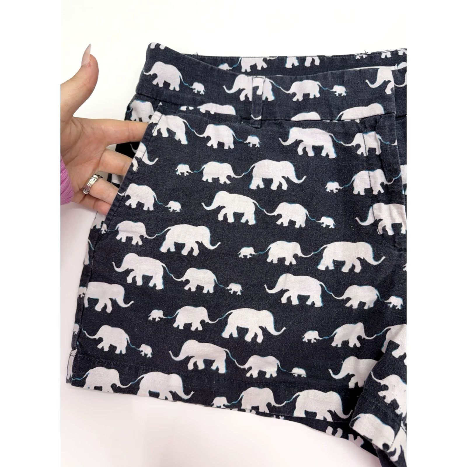 Ann Taylor Ann Taylor Loft Womens Shorts Size 12 Navy Blue Elephant Chino Linen Size 34" / US 12 / IT 48 - 2 Thumbnail