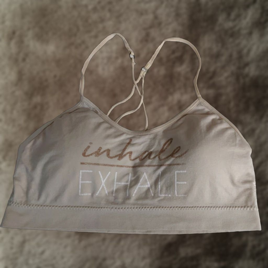Vintage Women's Sports Bra M/l Tan Padded Adjustable Strap Wireless "inhale Exhale" in Beige