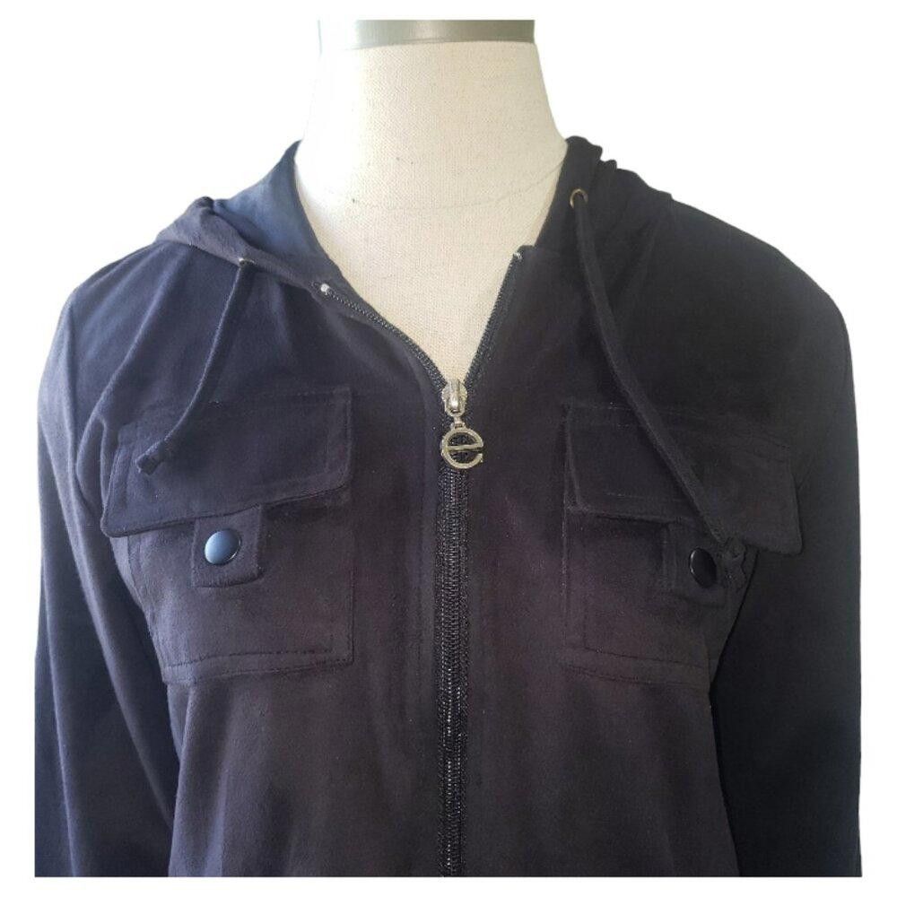 Designer CT1617 Escio Black Faux Suede Cropped Hoodie S Size S / US 4 / IT 40 - 2 Thumbnail