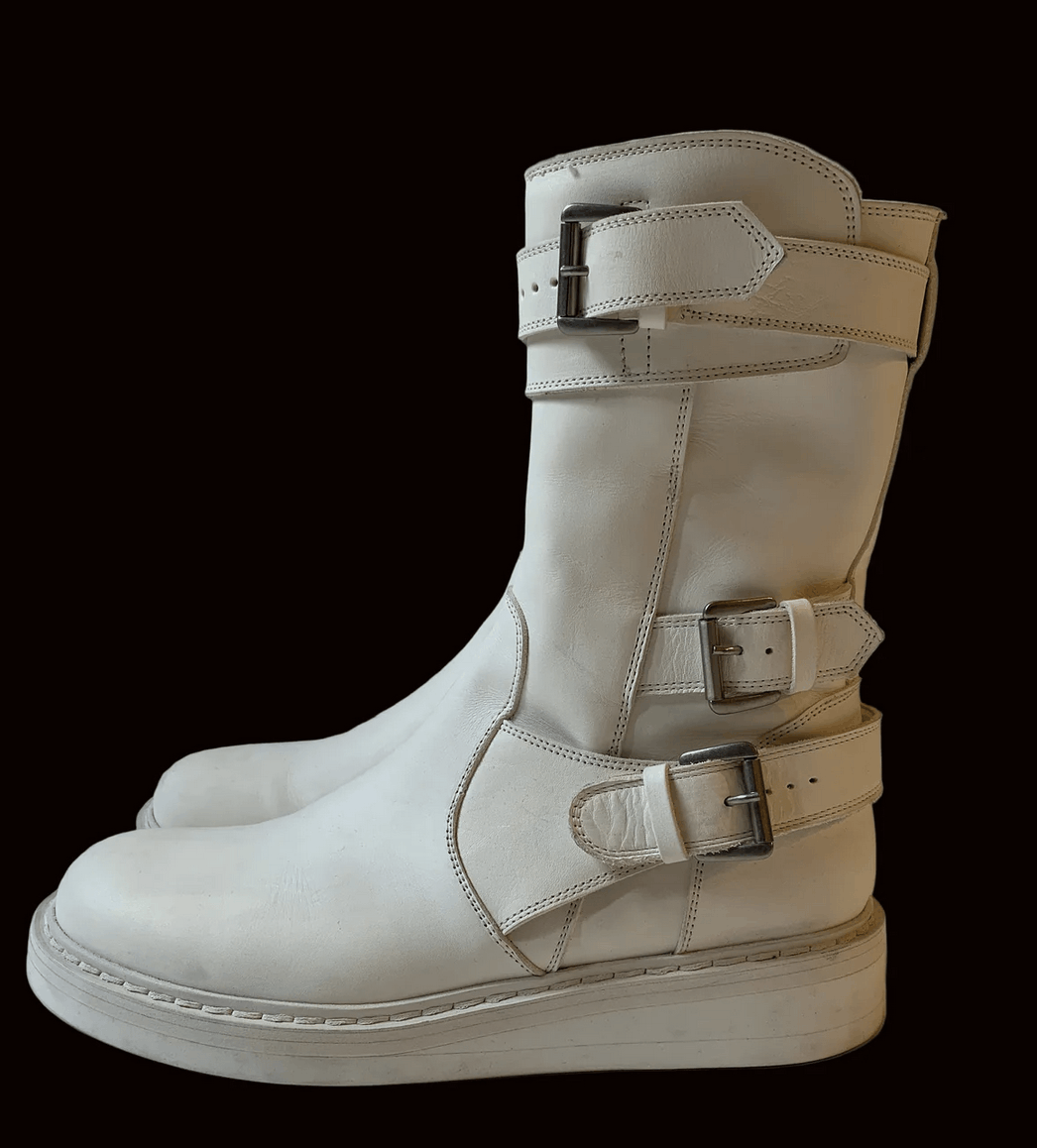 Ann Demeulemeester Ann Demeulemeester 2001 white leather biker boots Size US 10 / IT 40 - 1 Thumbnail