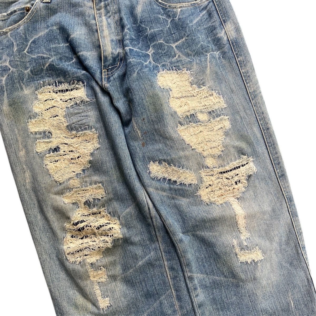 Hysteric Glamour Massive Squad Distressed Like Sashiko Boro Denim Jeans Size US 33 - 3 Thumbnail