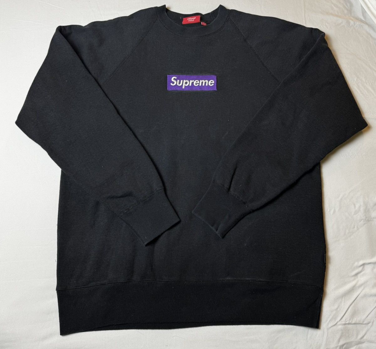 Supreme Supreme Purple on Black Box Logo Crewneck Size US XXL / EU 58 / 5 - 2 Thumbnail