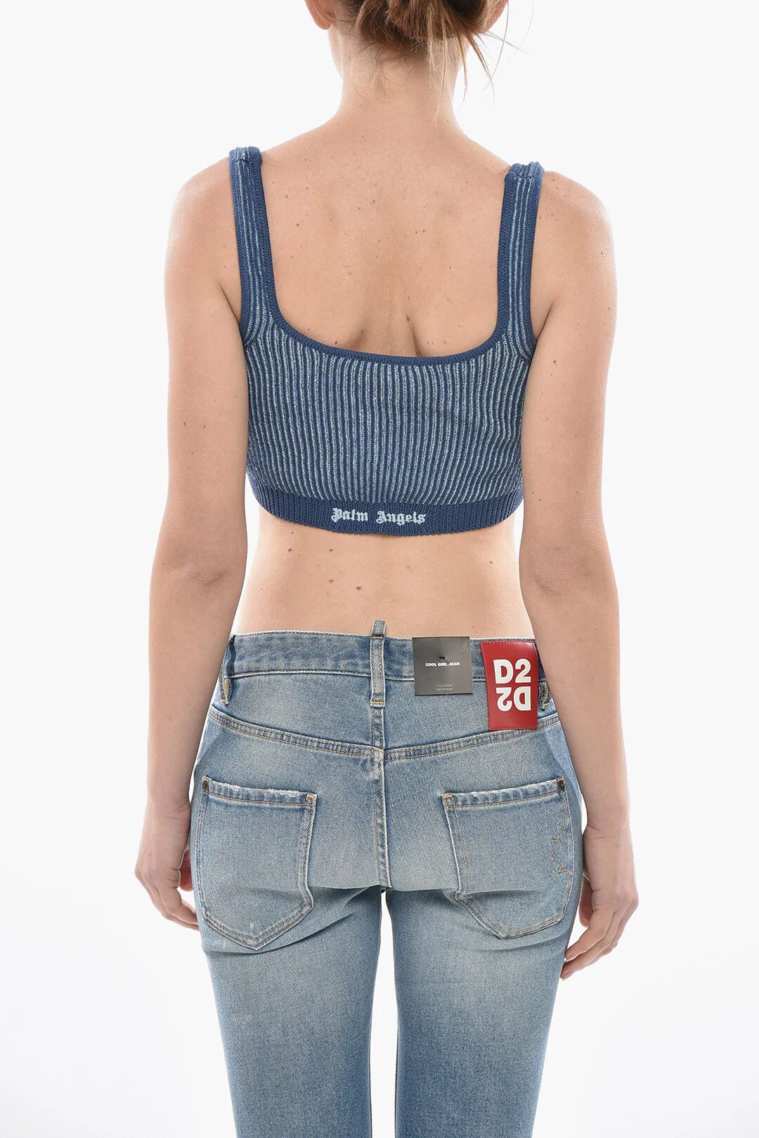 Palm Angels og1mm0326 Ribbed Knit Crop Top in Blue Size M / US 6-8 / IT 42-44 - 2 Thumbnail