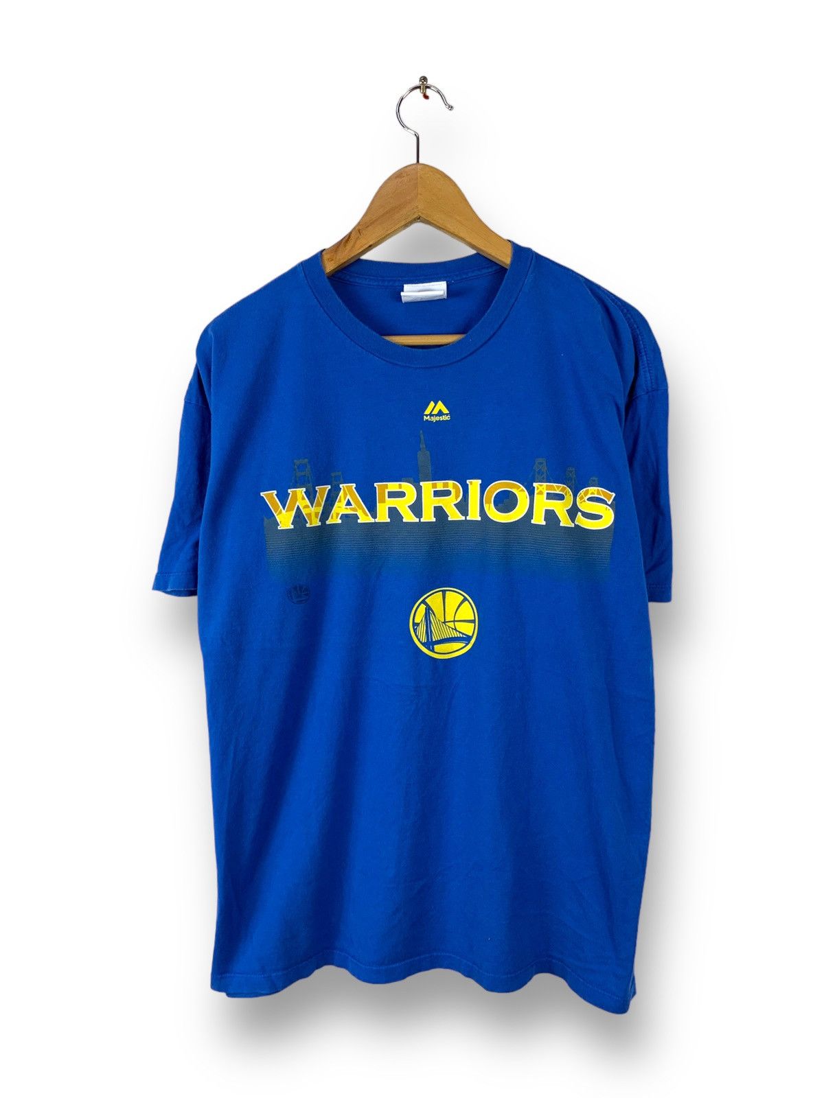 image of Steals! Majestic Golden State Warriors Nba Tee in Blue, Men's (Size XL)