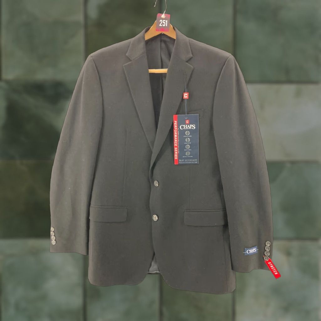 Chaps Blazer Jacket Mens 40L Black Polyester Blend 2 Button NWT