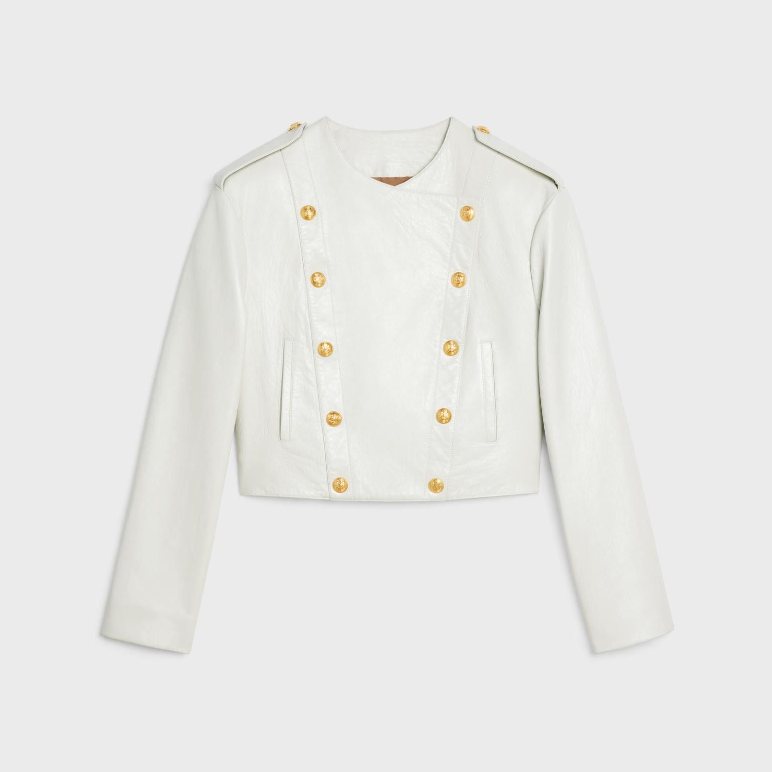 Celine o1bcso1str0824 Pure Collar Jacket Soft Lambskin Optic White Size XL / US 12-14 / IT 48-50 - 1 Thumbnail