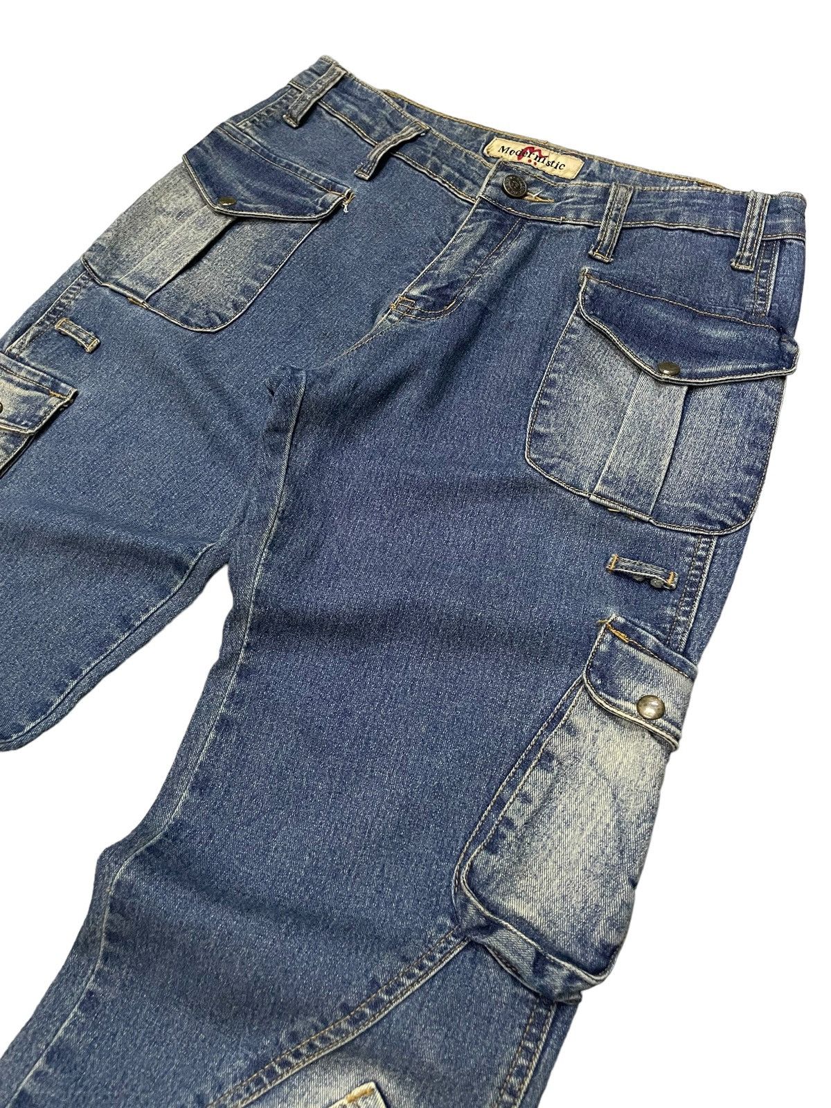 If Six Was Nine × KMRii × Le Grande Bleu (L.G.B.) Modernistic Japan Laser Wash Flared Cargos Jeans Size US 29 - 5 Thumbnail