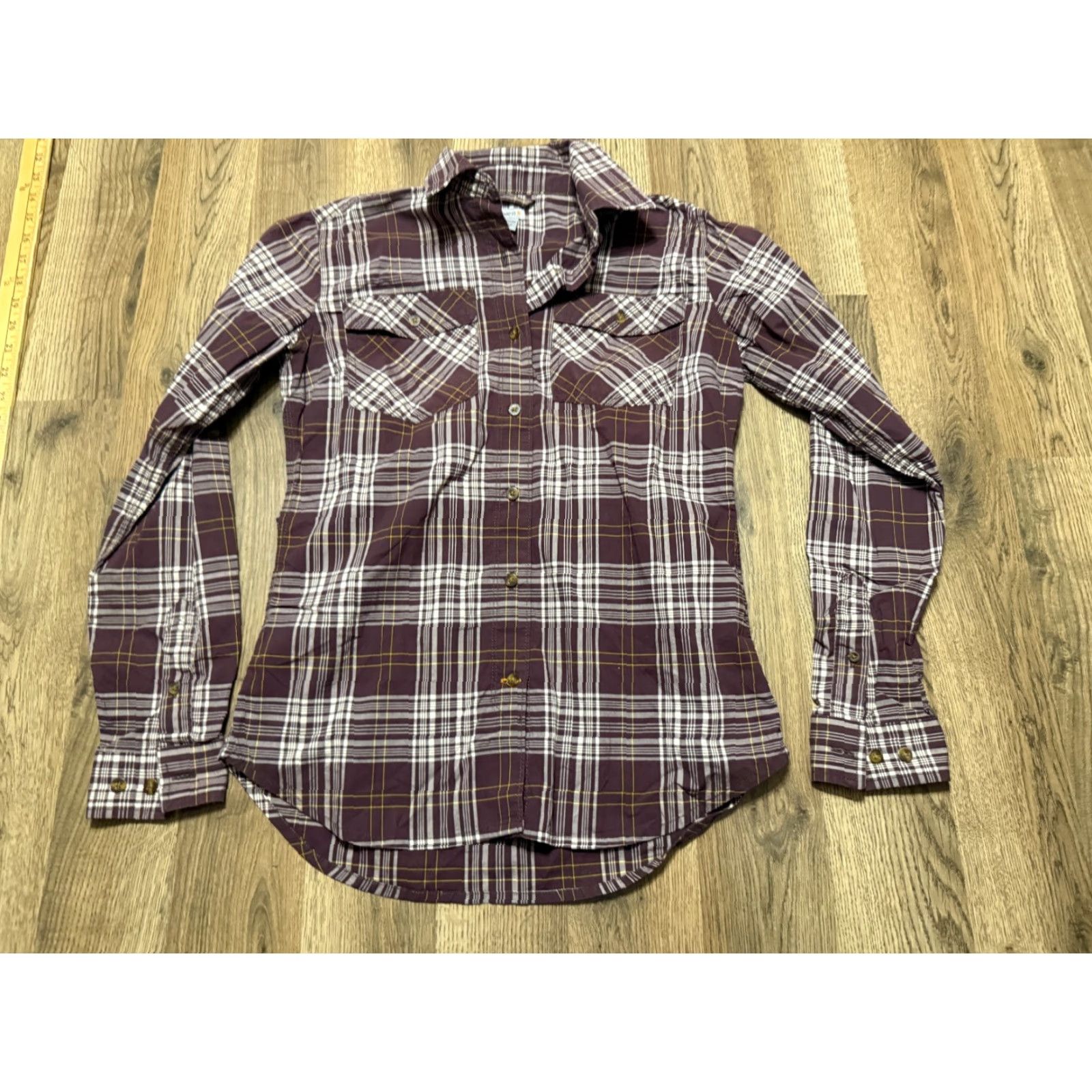 Carhartt Carhartt Shirt Women's Size XS Brown Yellow White Plaid Long Sleeve Button Up Size XS / US 0-2 / IT 36-38 - 2 Thumbnail