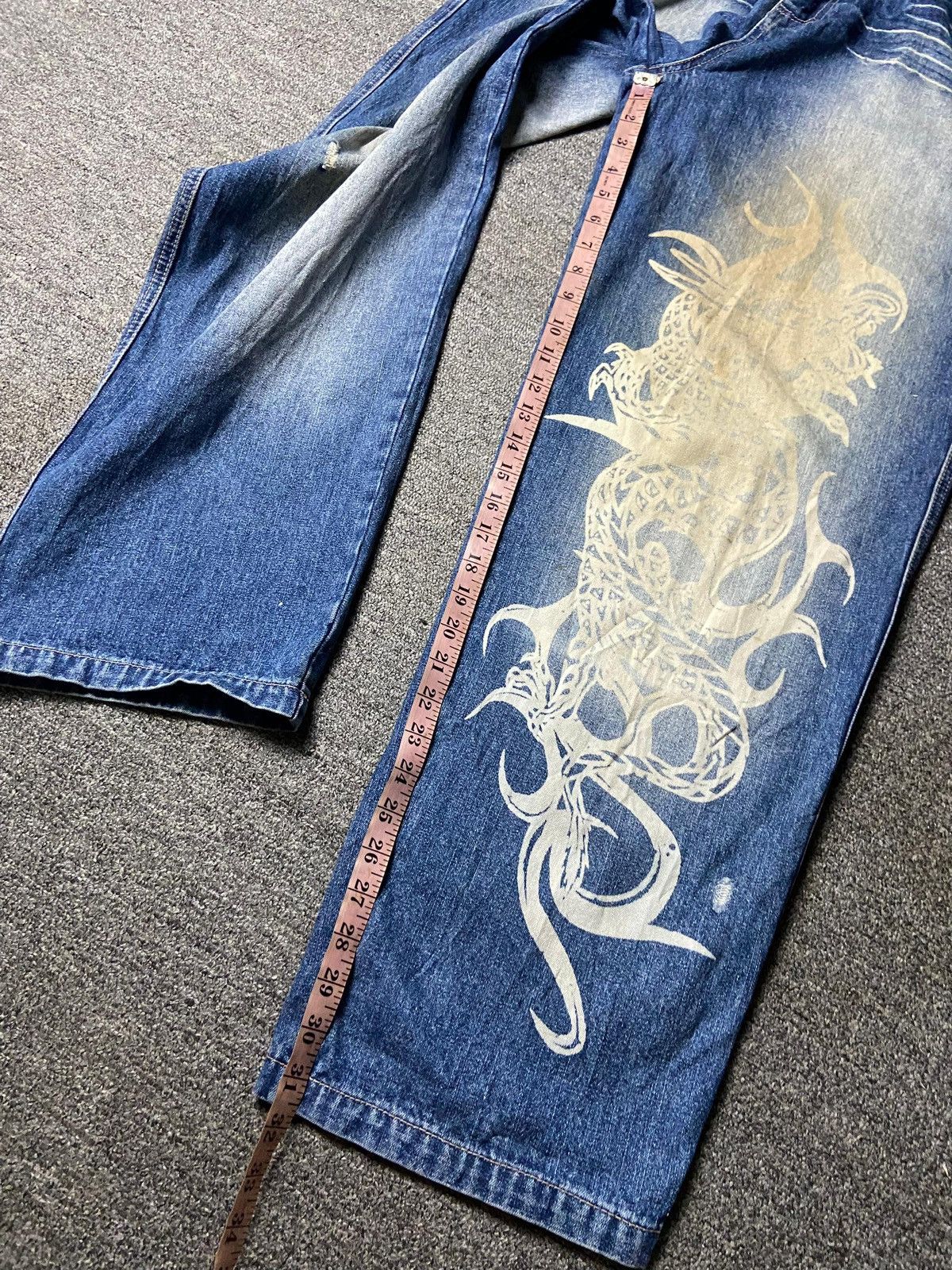 Japanese Brand Vintage Top Town Dragon Print Denim Jeans (162) Size US 32 / EU 48 - 7 Thumbnail