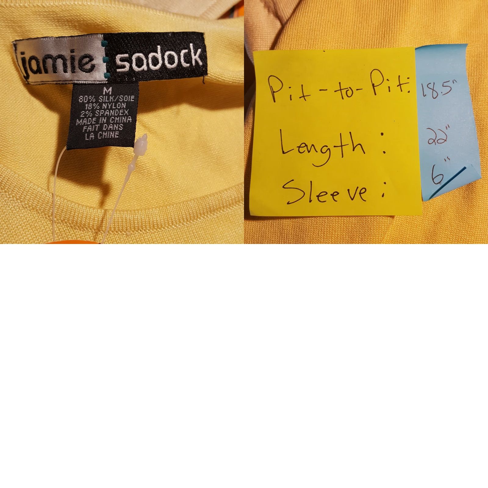 Vintage Jamie Sadock Yellow Silk Knit Women's Medium Short Sleeve Golf Outdoor Shirt Top Size M / US 6-8 / IT 42-44 - 8 Thumbnail