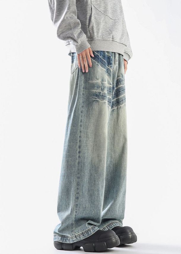 Jean Men's straight loose tie-dye American baggy jeans Size US 32 / EU 48 - 3 Thumbnail