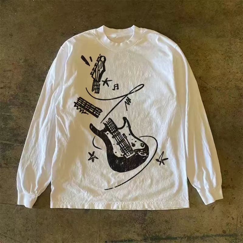 Japanese Brand White Vintage Guitar Print Long-Sleeve T-Shirt Size US M / EU 48-50 / 2 - 1 Thumbnail