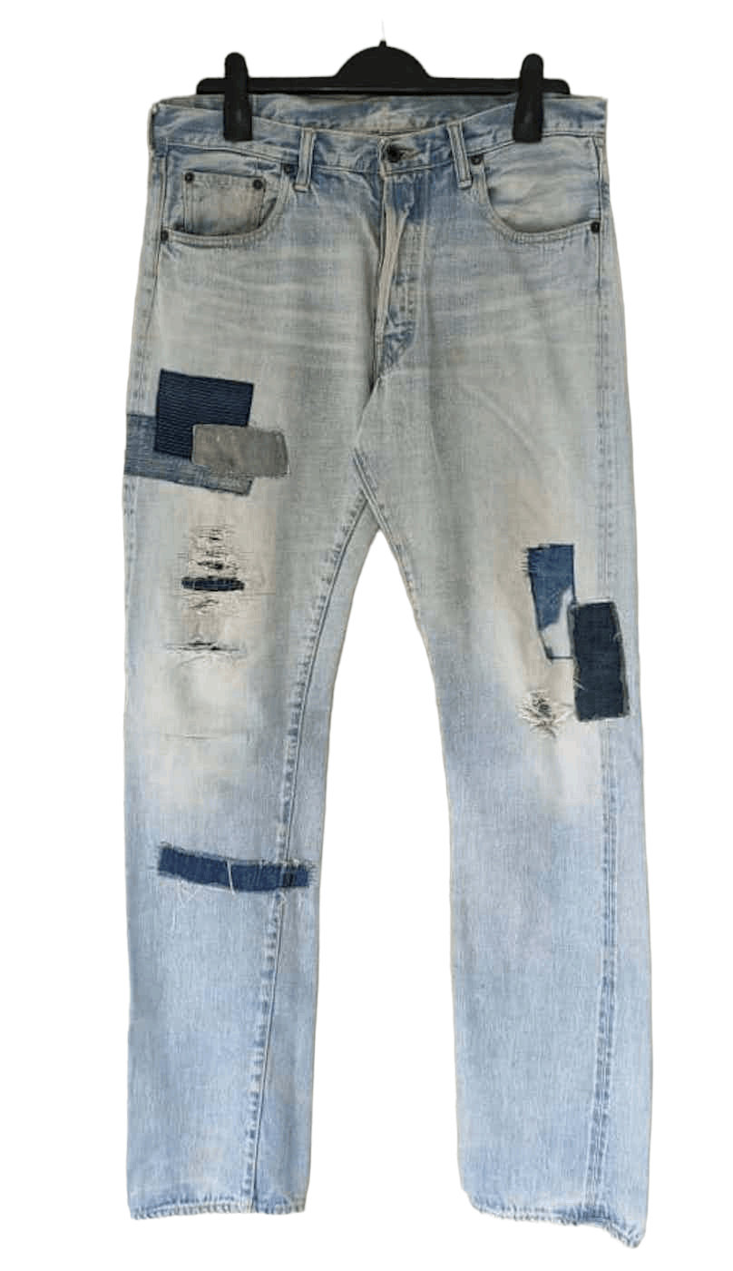 image of Distressed Denim Made In Indigo Distress Selvedge Denim in Blue, Men's (Size 34)