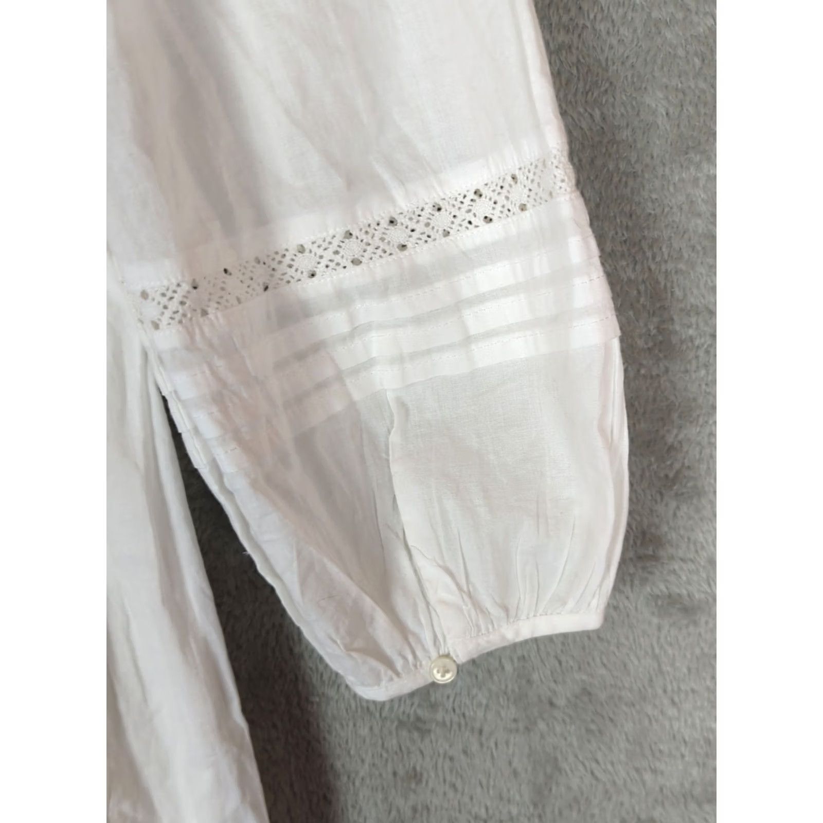 J.Crew J.CREW White Dress XS Long Puff Sleeve Crochet V-Neck A-Line Beach Cottagecore Lightweight 100% Cotton Size XS / US 0-2 / IT 36-38 - 7 Thumbnail