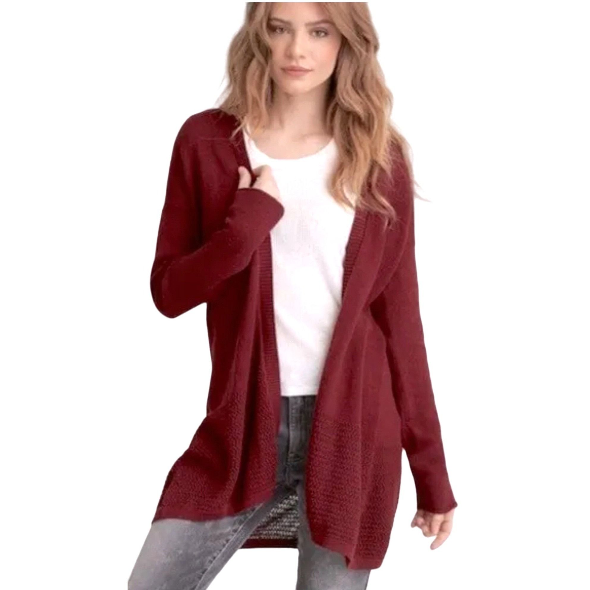 American Eagle Outfitters American Eagle Outfitters Maroon Open Front Cardigan Sweater Size S / US 4 / IT 40 - 6 Thumbnail
