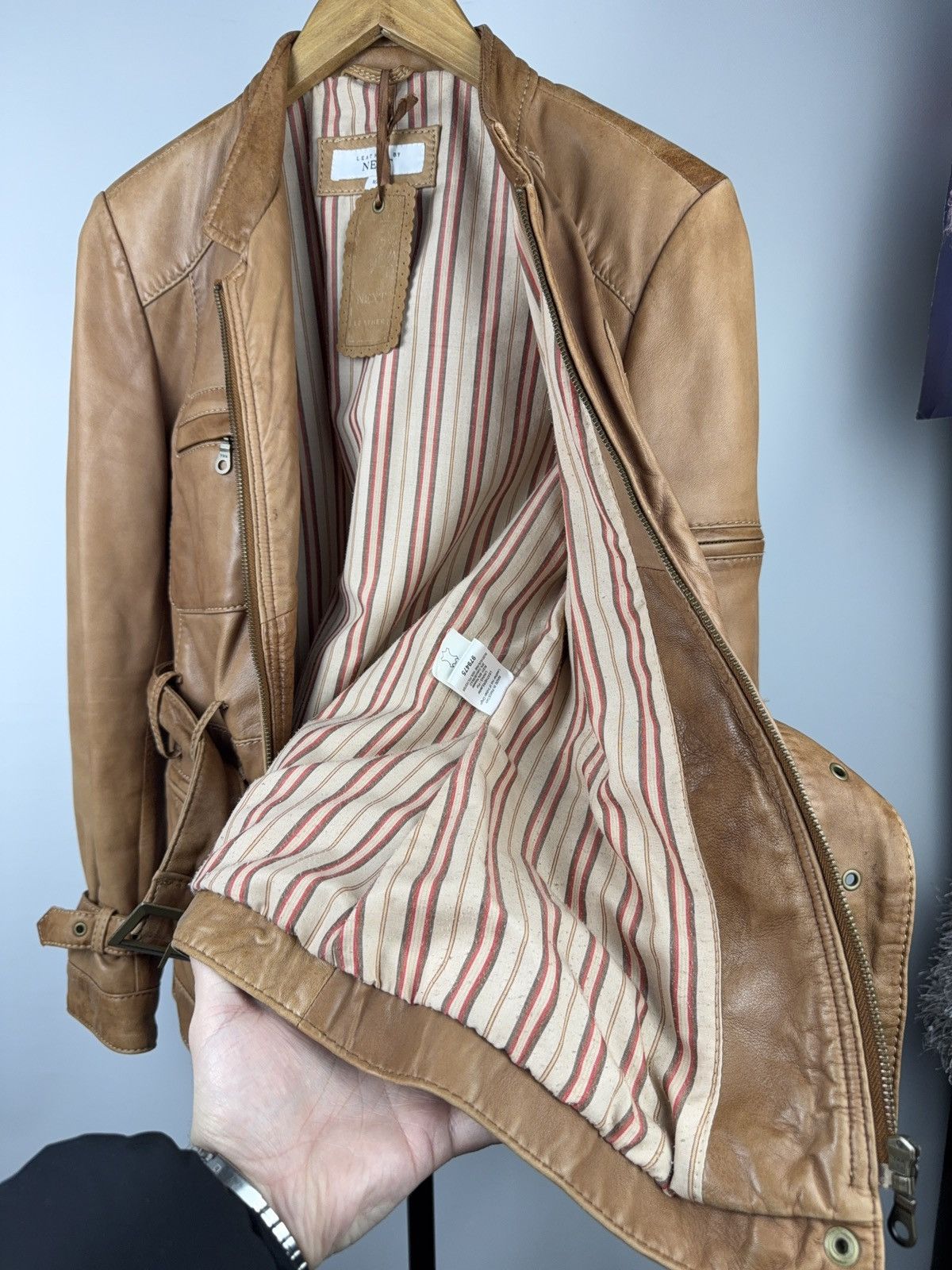 Japanese Brand 00s Leather Safari Biker Moto Jacket Tan Brown Vintage Size M / US 6-8 / IT 42-44 - 14 Thumbnail