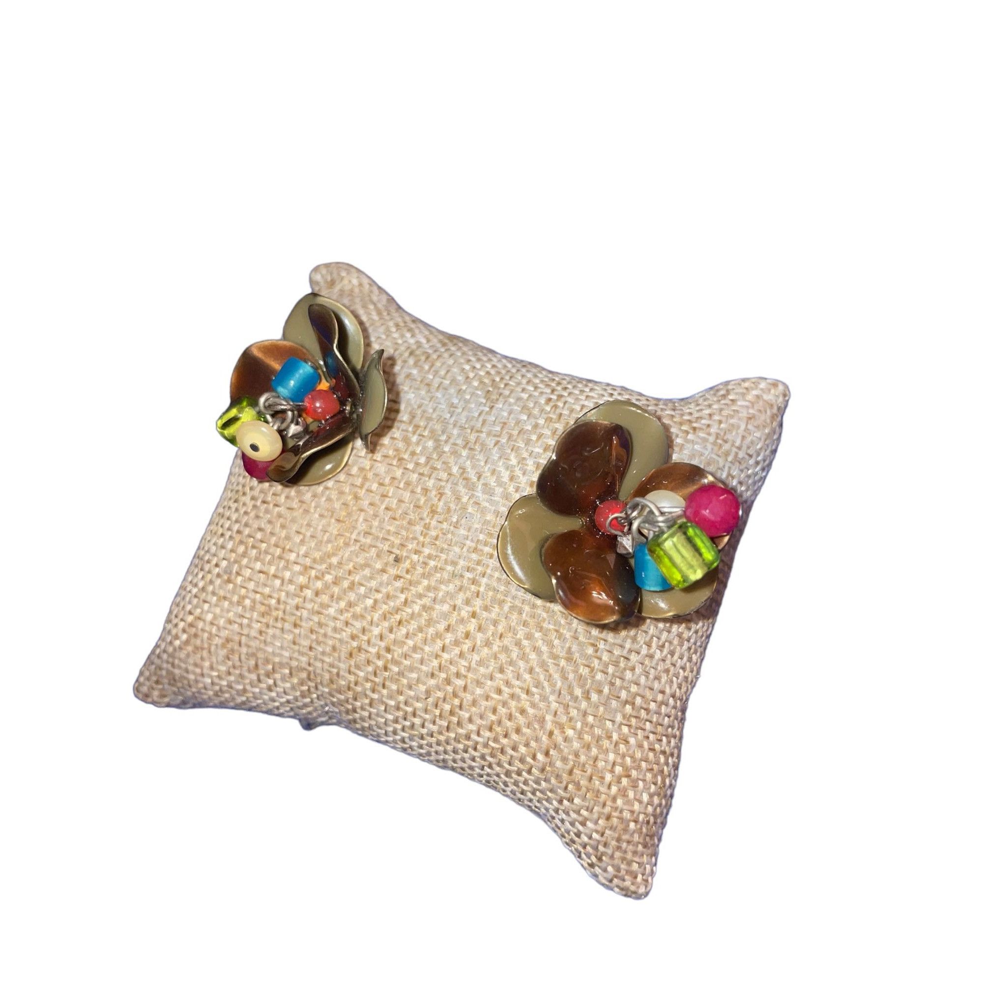 Other Enamel Flower Pierced Earrings Dangles in Center 1" across Size ONE SIZE - 2 Thumbnail