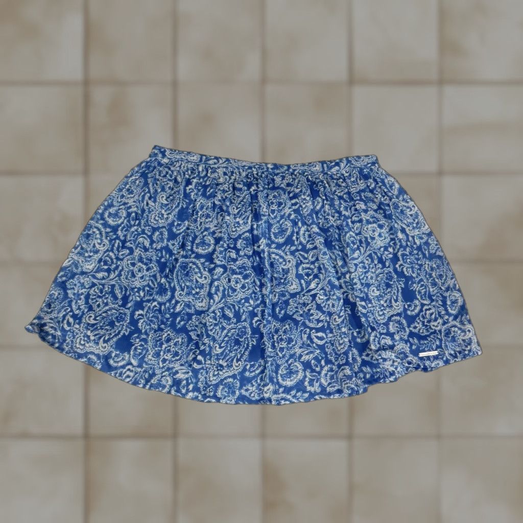 Abercrombie & Fitch VINTAGE Abercrombie & Fitch Skirt Womens M Blue Floral A-Line Short Stretch Ruffle Mid Rise Size 32" / US 10 / IT 46 - 1 Thumbnail