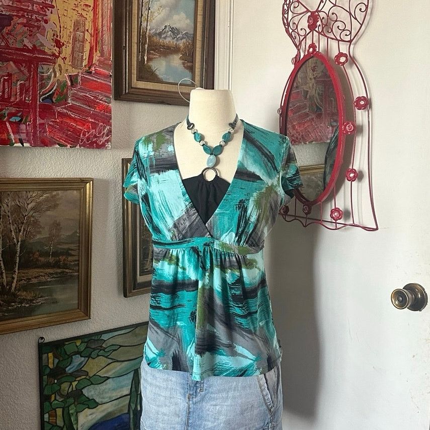 Apt. 9 apt 9 stone halter blue black babydoll blouse shirt Size S / US 4 / IT 40 - 1 Thumbnail
