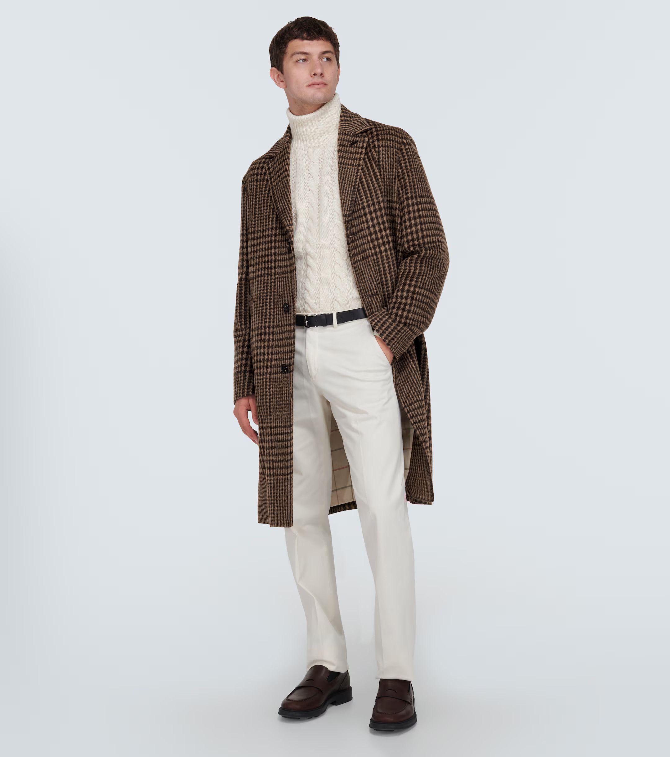 Loro Piana o1w1db10824 Gibson Check Cashmere Coat in Brown/Black Size US L / EU 52-54 / 3 - 2 Thumbnail
