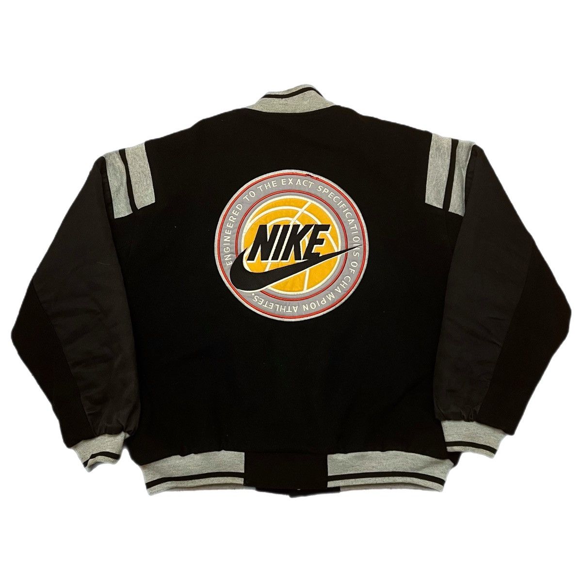 image of 90’S Nike Force Quilted-Lined Wool Varsity Jacket in Black, Men's (Size Large)