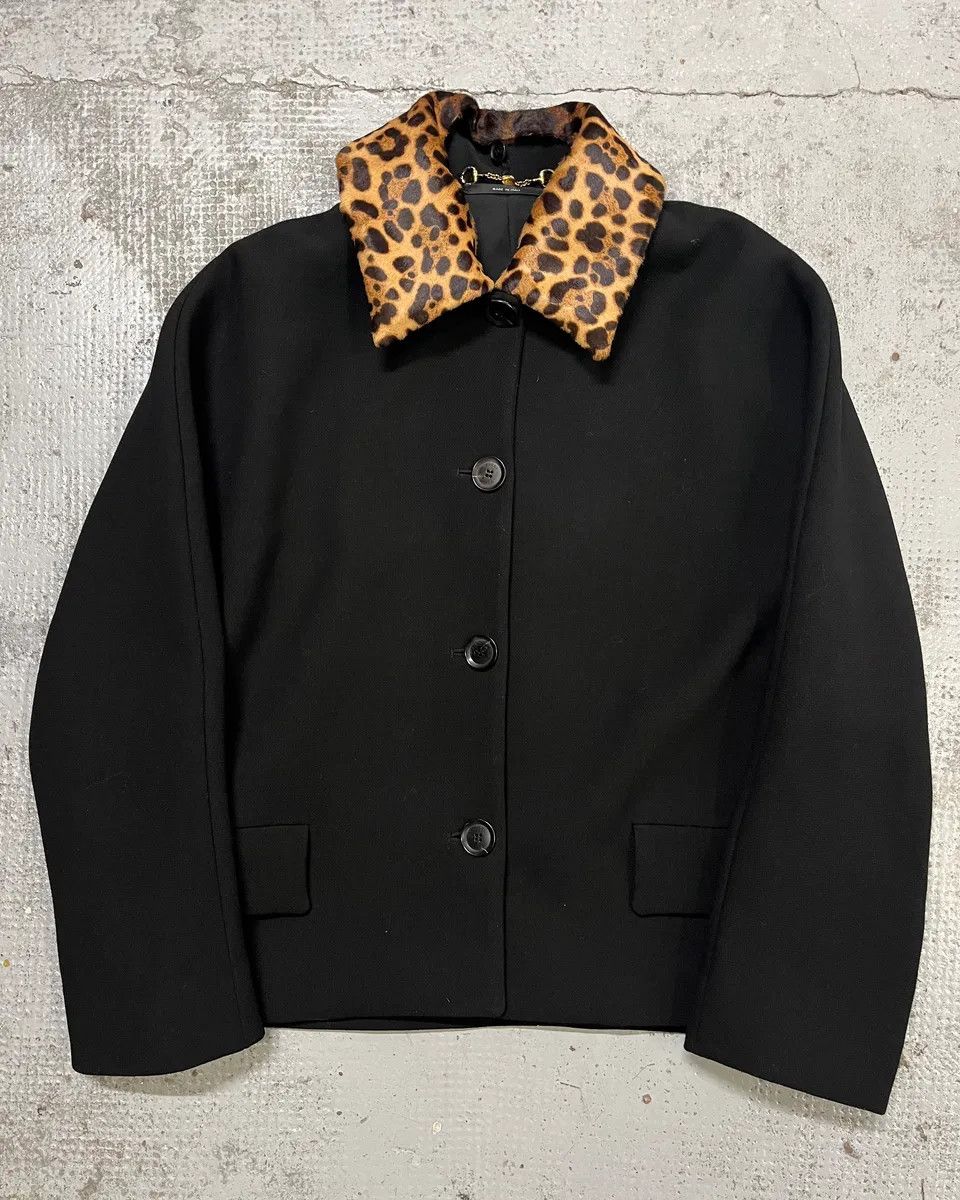 Gucci 2010s Gucci Leopard Collar Black Wool Jacket Size M / US 6-8 / IT 42-44 - 1 Thumbnail