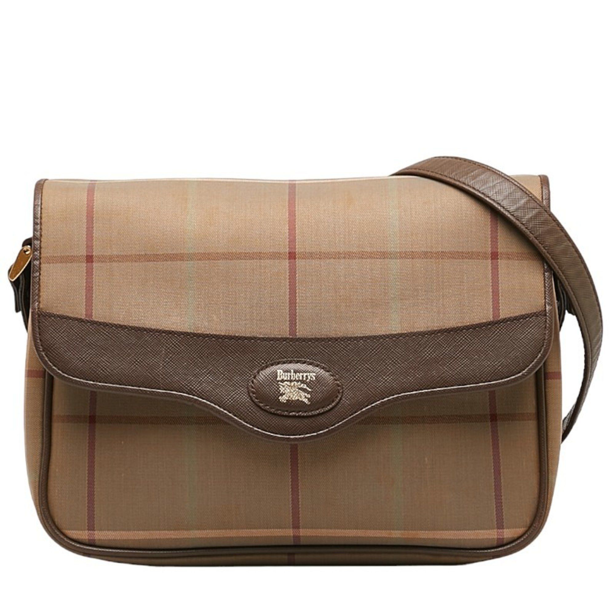 image of Burberry Check Shoulder Bag Khaki Green Nylon Leather Women's Burberry