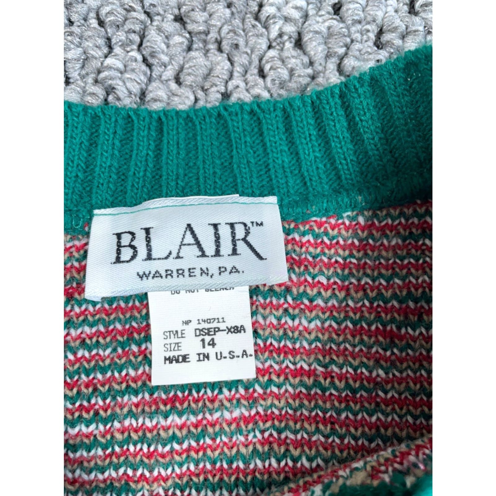 Blair VINTAGE Blair Women's Sweater 14 Medium Pullover Knit Floral Leaf Pattern Crew Neck Fall Winter Green Size M / US 6-8 / IT 42-44 - 3 Thumbnail