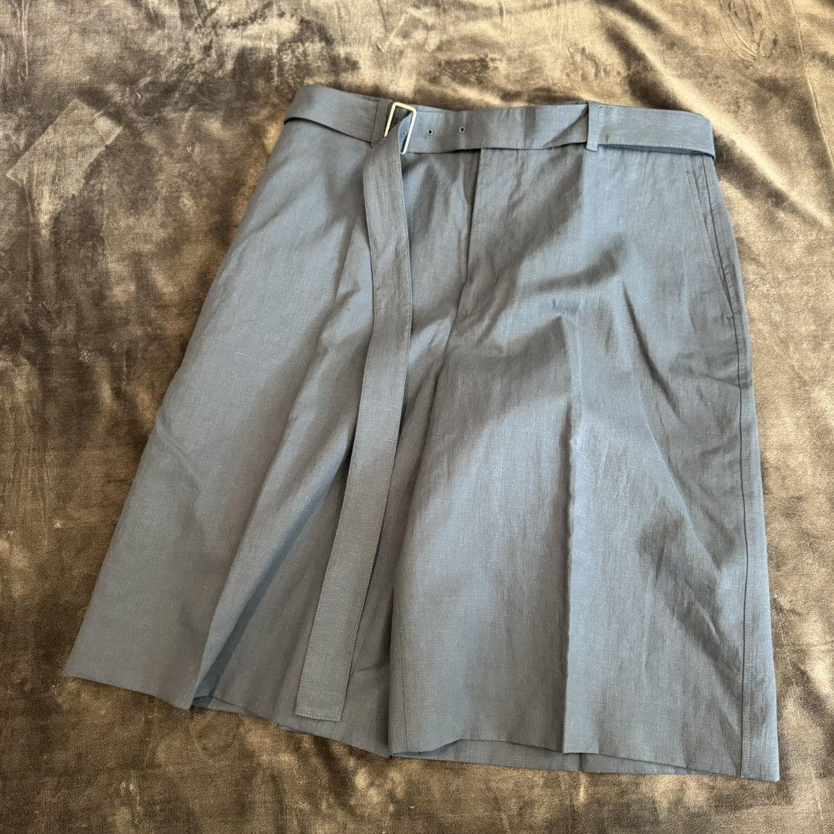 Marine Jil Sander Pigment Coated Linen Wide Leg Belt Shorts