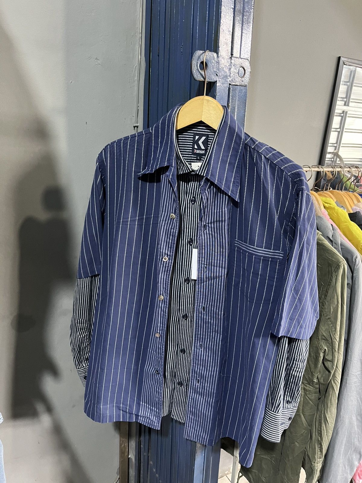 Kansai Yamamoto Kansai yamamoto hybrid striped double layer button shirt Size US M / EU 48-50 / 2 - 2 Thumbnail