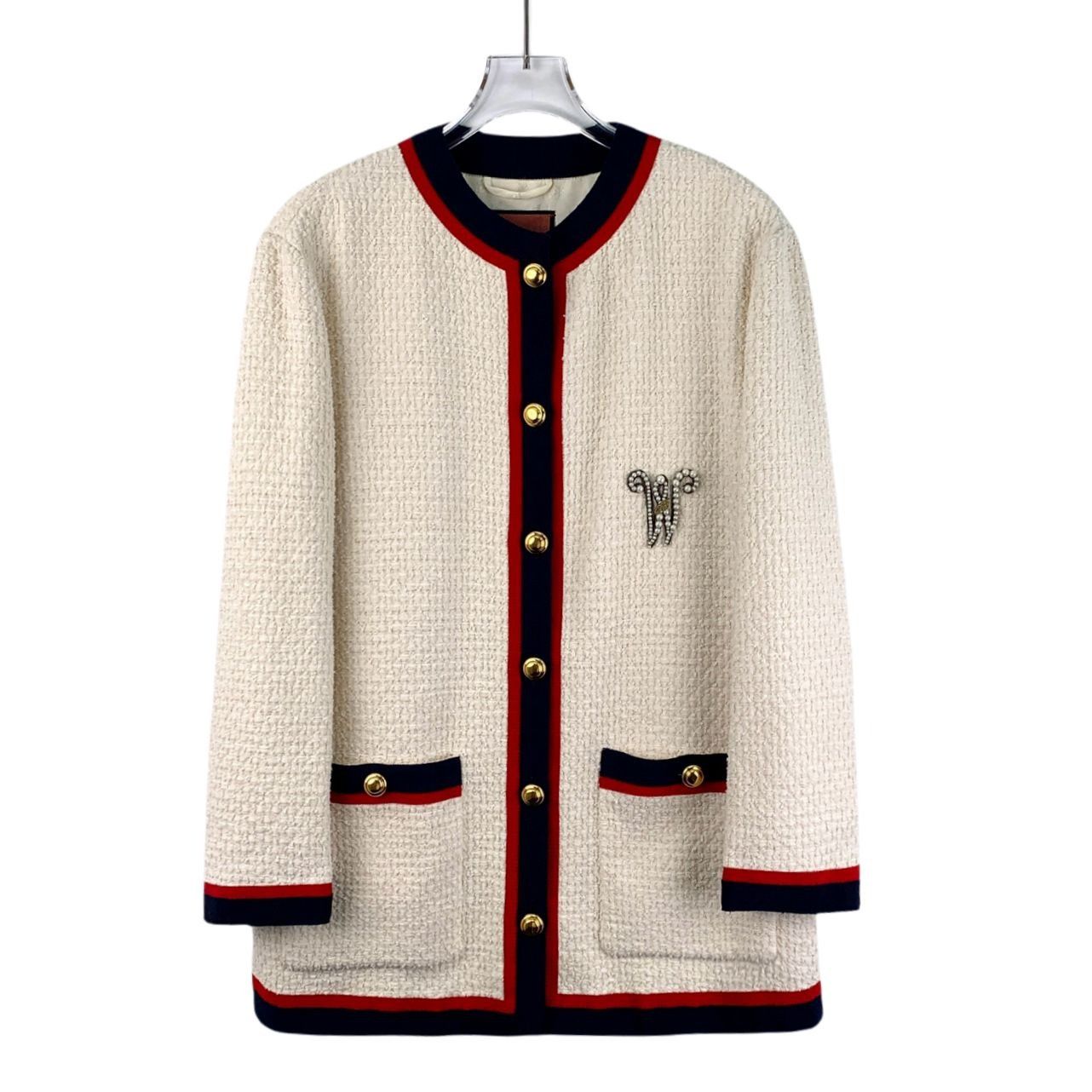 Gucci Gucci Beige Cotton Tweed Cardigan Jacket W/Sequined Lion App Size M / US 6-8 / IT 42-44 - 1 Thumbnail